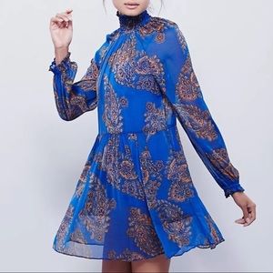 Free People moonstruck Sheer Blue Paisley Mini Dress size L
